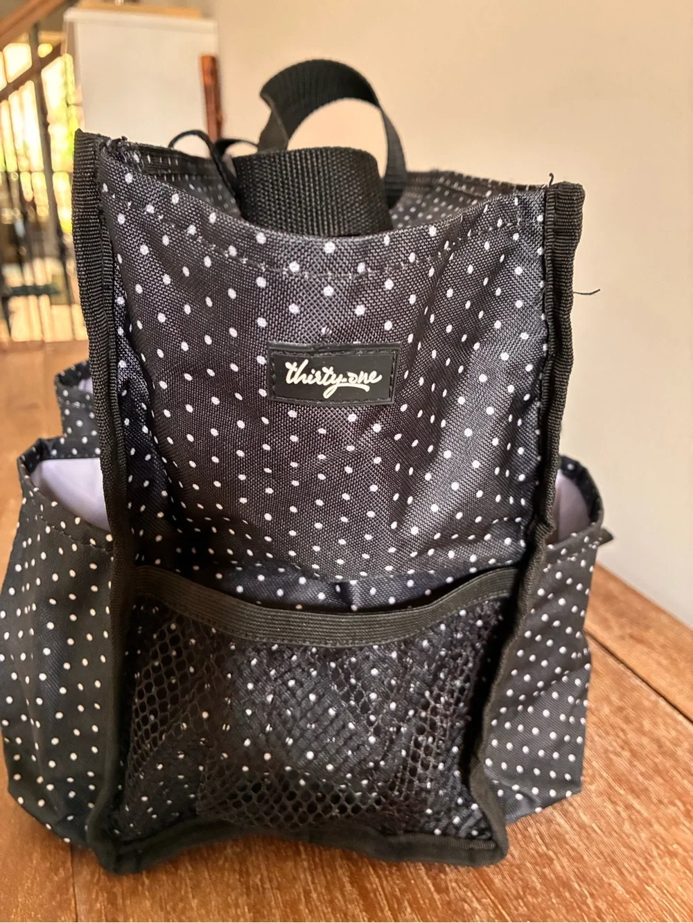 thirty-one Black white Polka Dot Tote with  Girl Talk logo